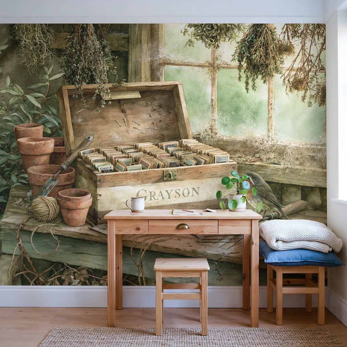 Seed Packet Box Personalized Wall Mural in playroom setting by Whimsy Tots