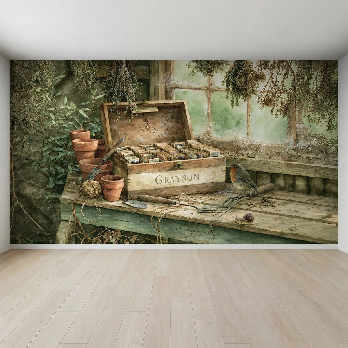 Full view of Seed Packet Box Personalized Wall Mural by Whimsy Tots