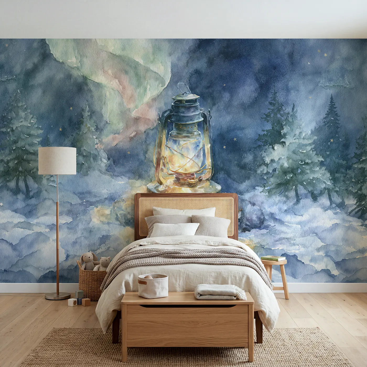 Watercolor arctic lantern keepsake personalized wall mural with engraved brass base by Whimsy Tots