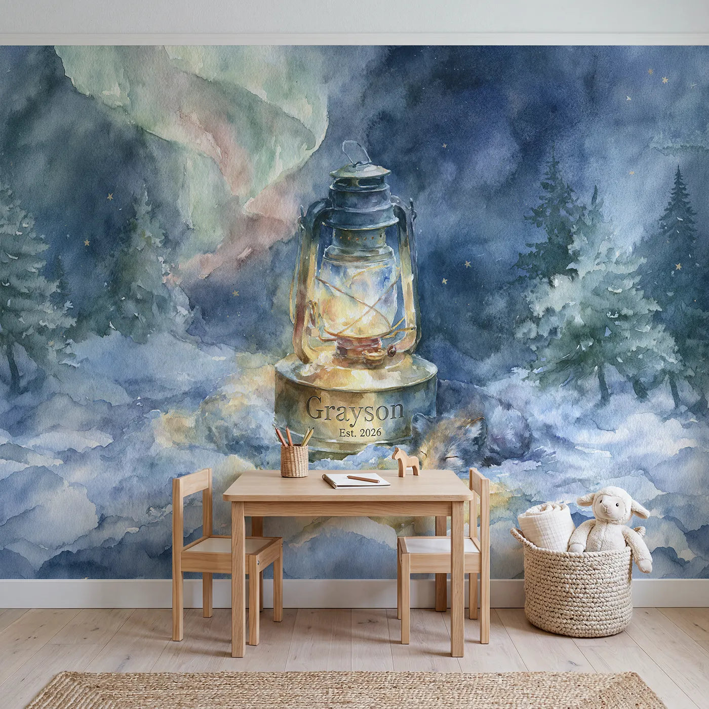 Arctic Lantern Keepsake Personalized Wall Mural in playroom setting by Whimsy Tots