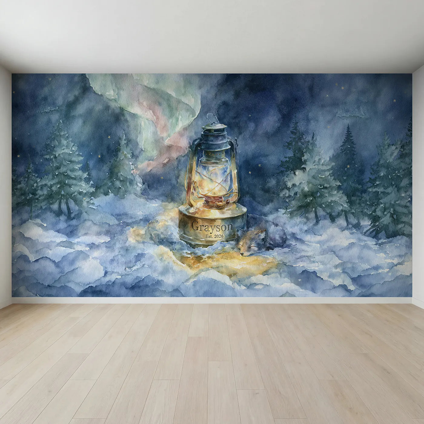 Full view of Arctic Lantern Keepsake Personalized Wall Mural by Whimsy Tots