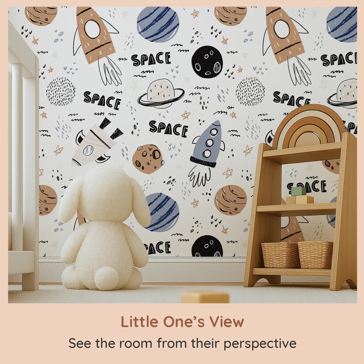 Whimsy Tots Sketchbook Galaxy Wallpaper (W0522) from your child's view.A vibrant journey through the stars and planets for future explorers.