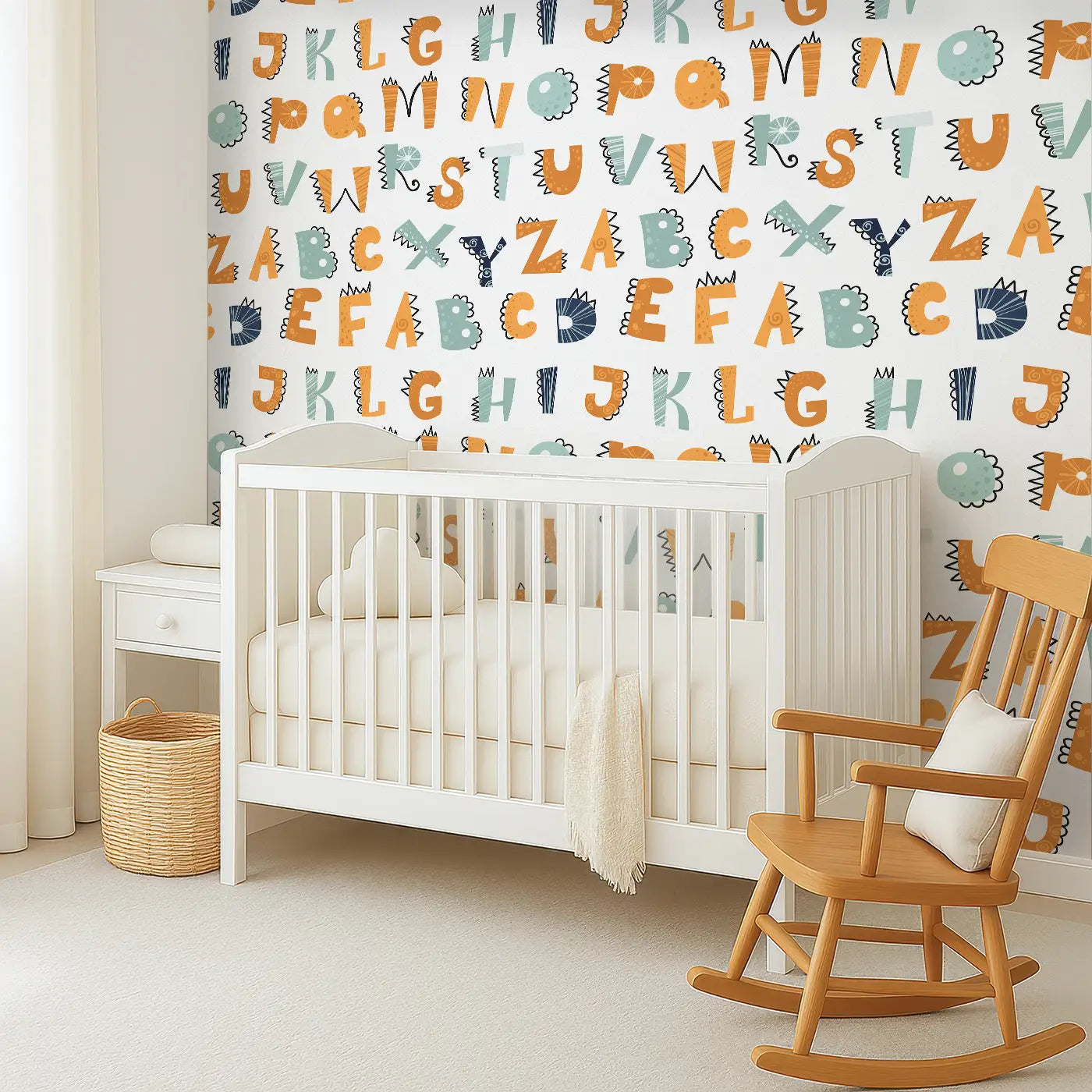 Angled view of Whimsy Tots' Dino Alphabet Adventure 2 Wallpaper (W0623).Combine playful dinosaurs and the ABCs for a fun, educational mural!