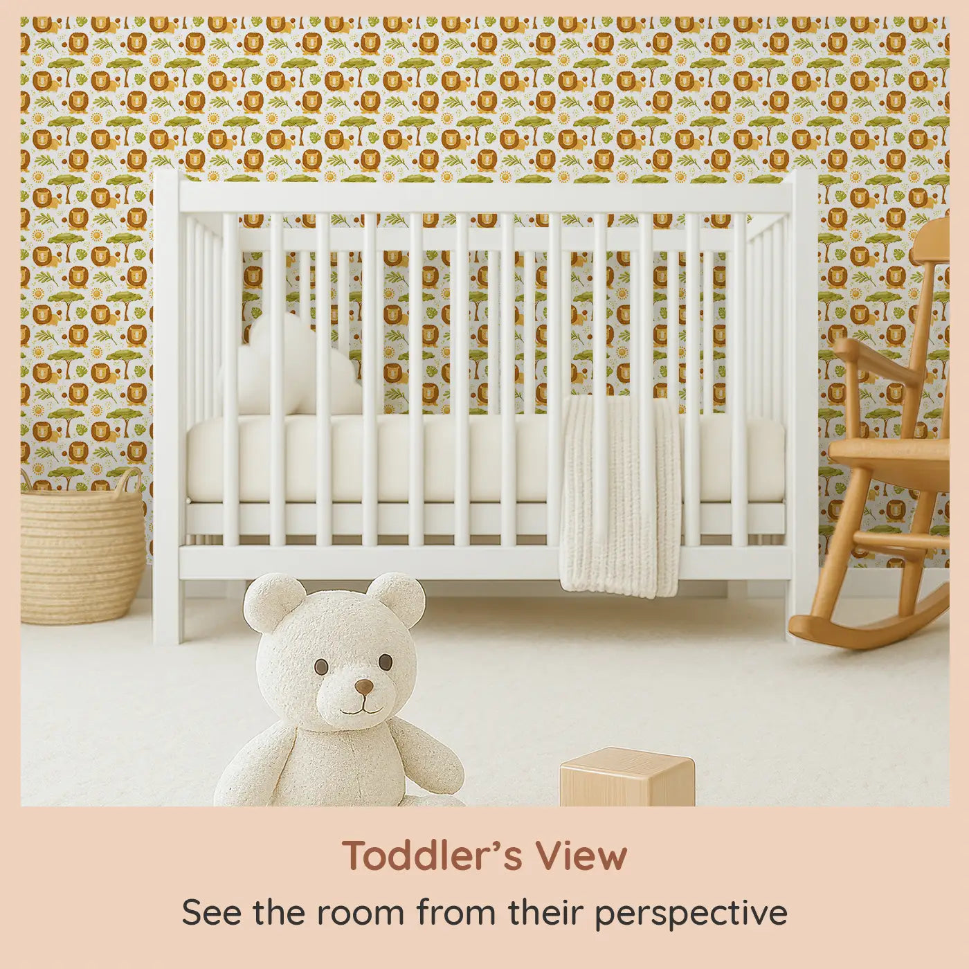 Whimsy Tots Safari Lion Haven Wallpaper (W0673) from your child's view.Roaring with cuteness, these lions bring warm safari dreams to life.