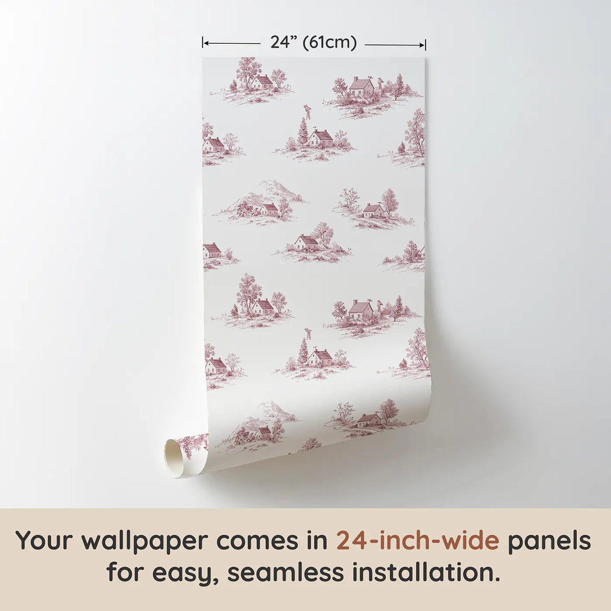 Cottage Toile Toss in Pink wallpaper panel dimensions - Whimsy Tots