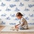 Cottage Toile Toss wallpaper in a cozy kids room - Whimsy Tots