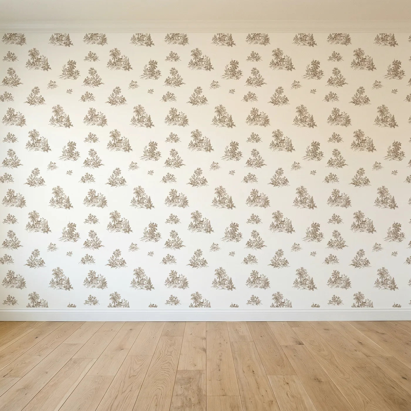 Cottage Toile Rows in Brown seamless wallpaper full pattern - Whimsy Tots