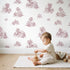 Cottage Toile Rows in Pink wallpaper in a cozy kids room - Whimsy Tots