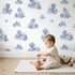 Cottage Toile Rows wallpaper in a cozy kids room - Whimsy Tots