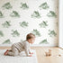 Cottage Toile Drop in Green wallpaper in a cozy kids room - Whimsy Tots