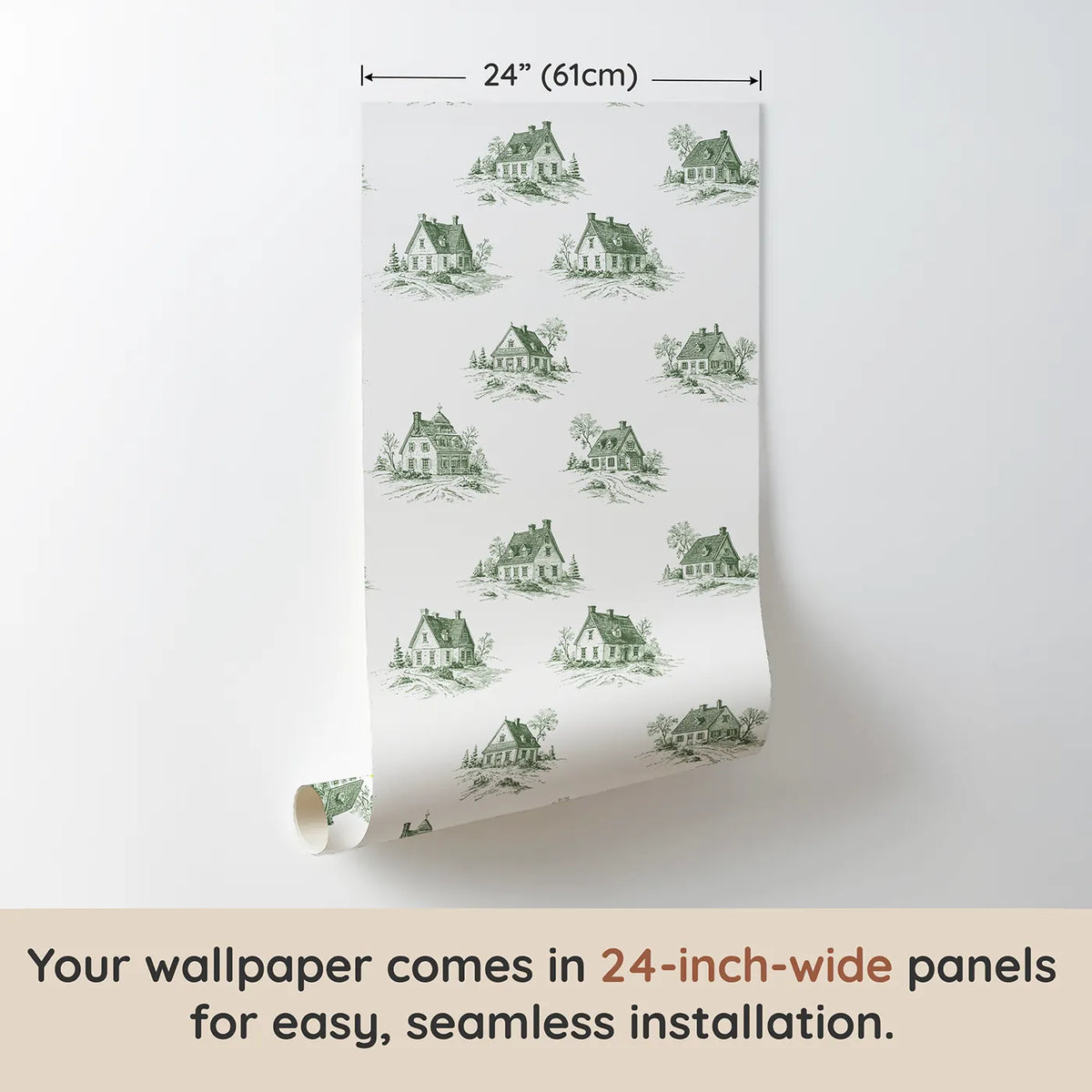 Cottage Toile Drop in Green wallpaper panel dimensions - Whimsy Tots