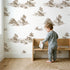 Cottage Toile Scene in Brown wallpaper in a cozy kids room - Whimsy Tots