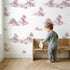 Cottage Toile Scene in Pink wallpaper in a cozy kids room - Whimsy Tots