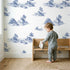 Cottage Toile Scene wallpaper in a cozy kids room - Whimsy Tots