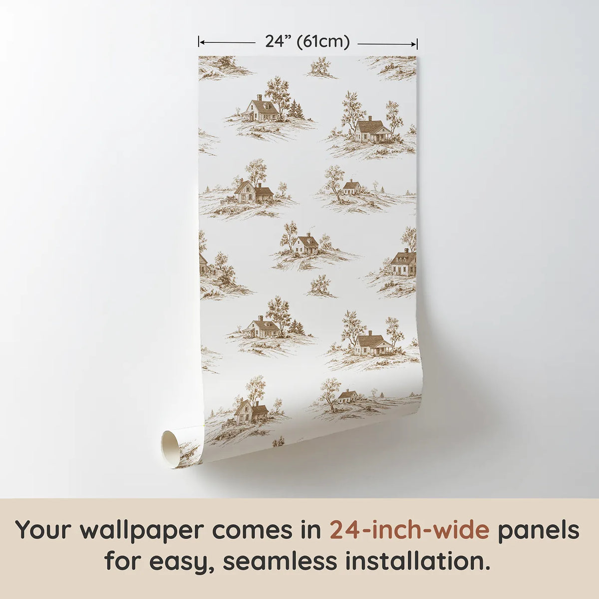 Cottage Toile Garden in Brown wallpaper panel dimensions - Whimsy Tots