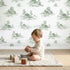 Cottage Toile Garden in Green wallpaper in a cozy kids room - Whimsy Tots
