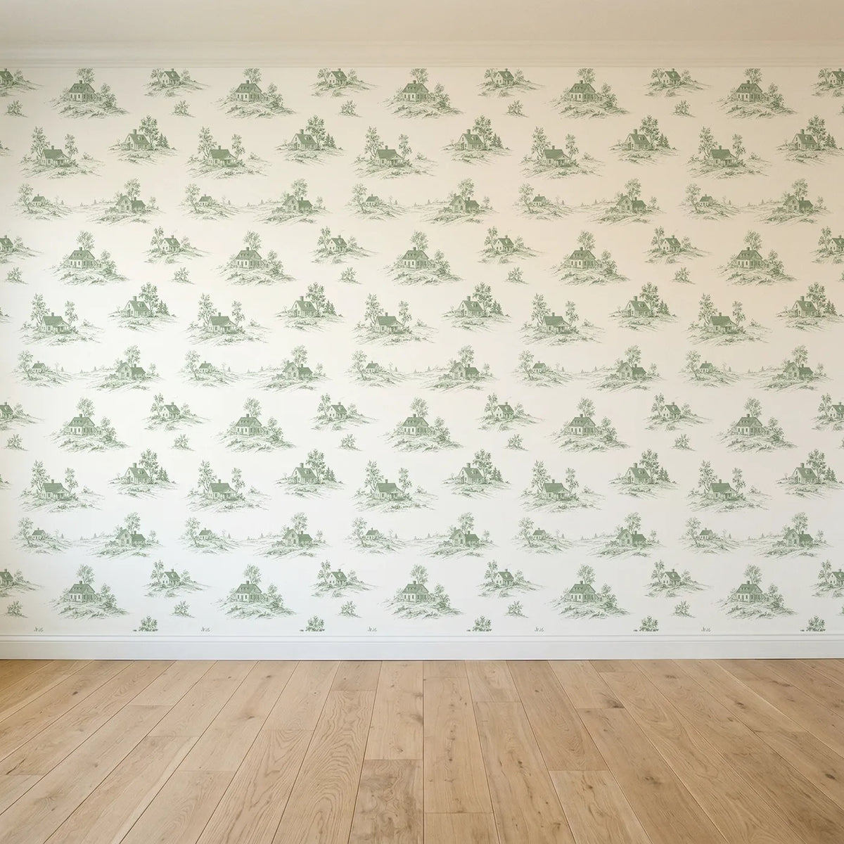 Cottage Toile Garden in Green seamless wallpaper full pattern - Whimsy Tots