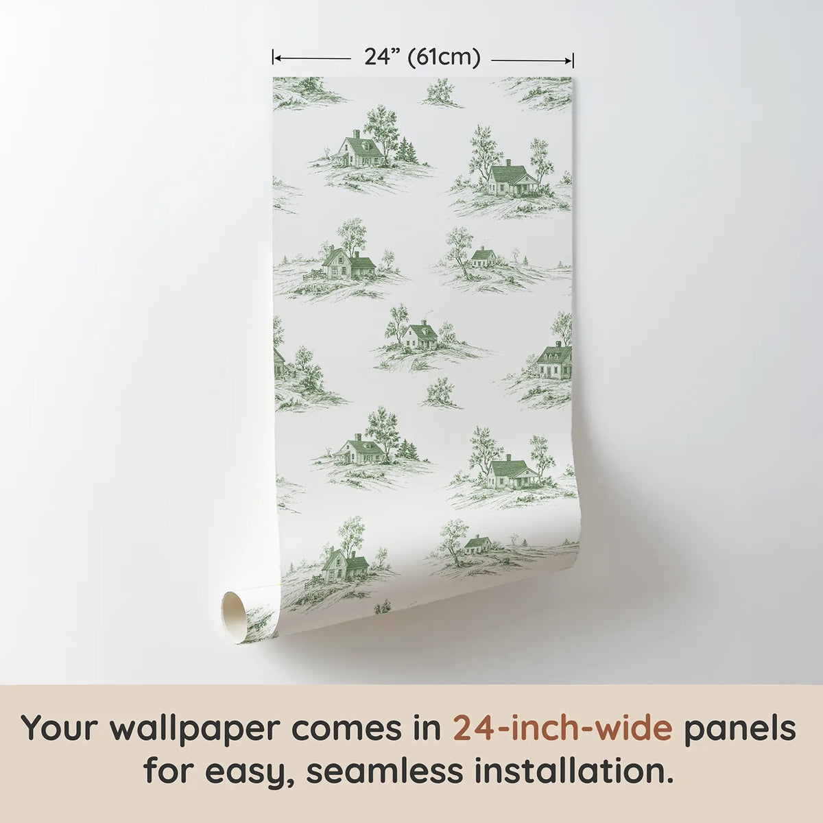 Cottage Toile Garden in Green wallpaper panel dimensions - Whimsy Tots