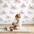 Cottage Toile Garden in Pink wallpaper in a cozy kids room - Whimsy Tots