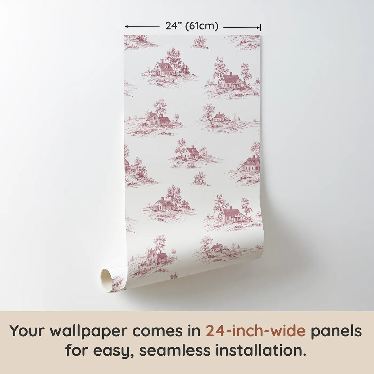 Cottage Toile Garden in Pink wallpaper panel dimensions - Whimsy Tots
