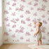 Lamb Toile Toss in Pink wallpaper in a cozy kids room - Whimsy Tots