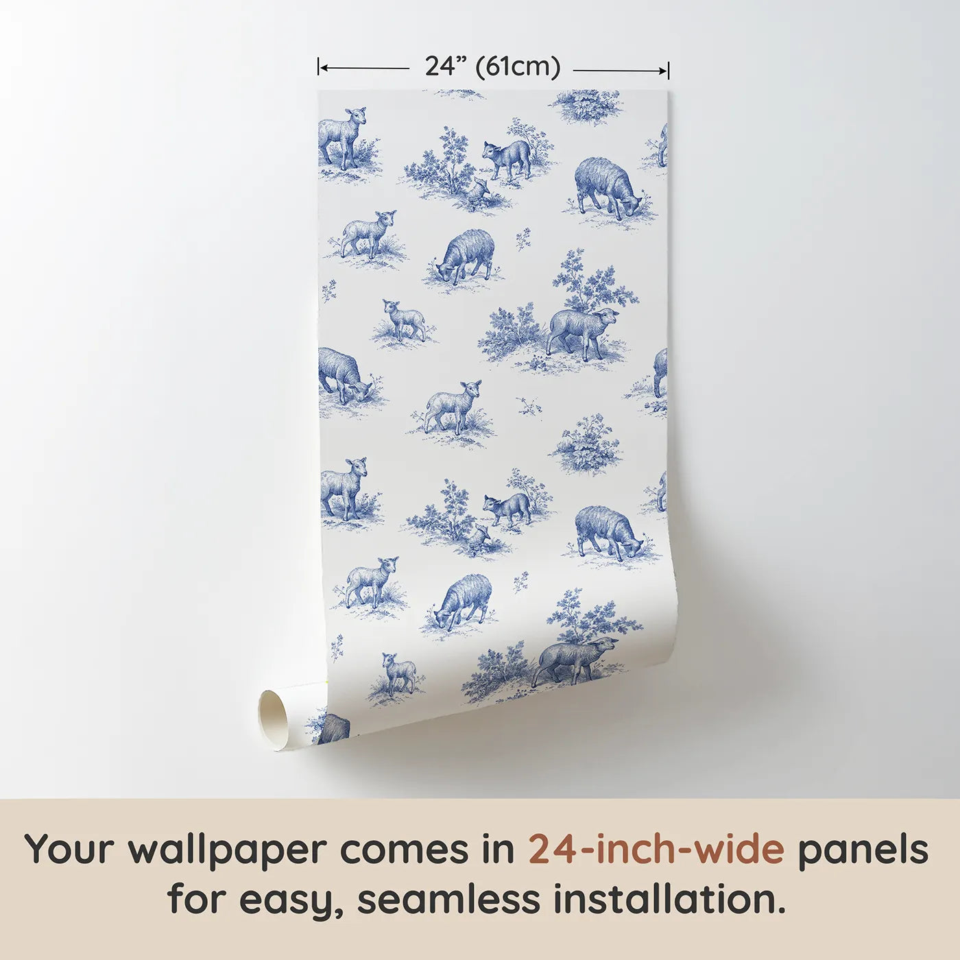 Lamb Toile Toss wallpaper panel dimensions - Whimsy Tots