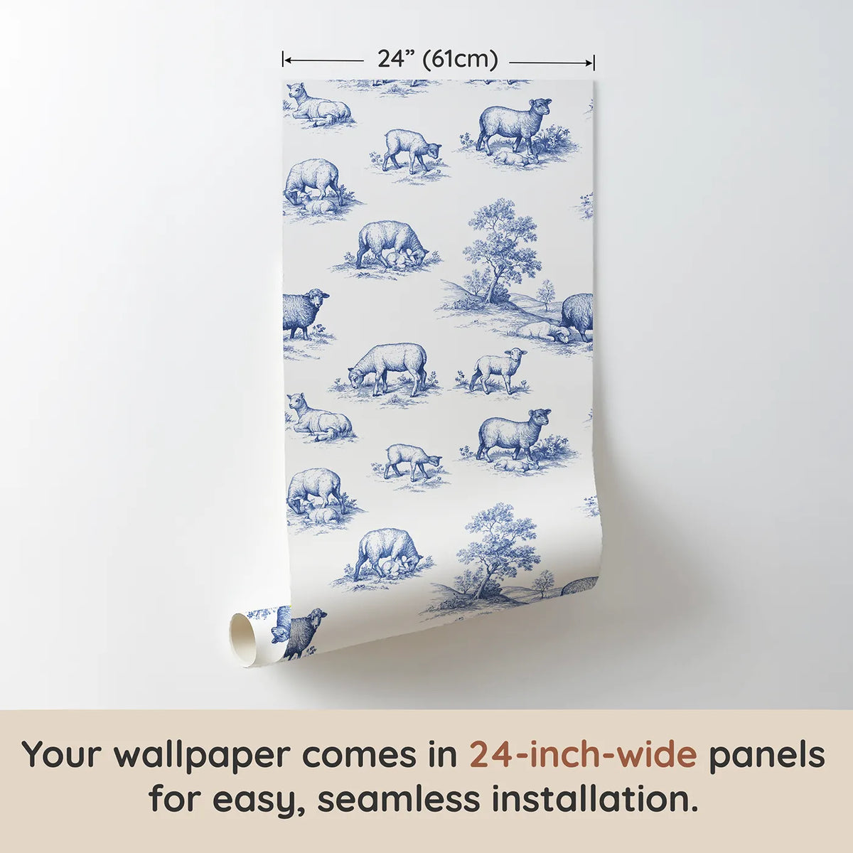 Lamb Toile Rows wallpaper panel dimensions - Whimsy Tots