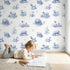 Lamb Toile Drop wallpaper in a cozy kids room - Whimsy Tots