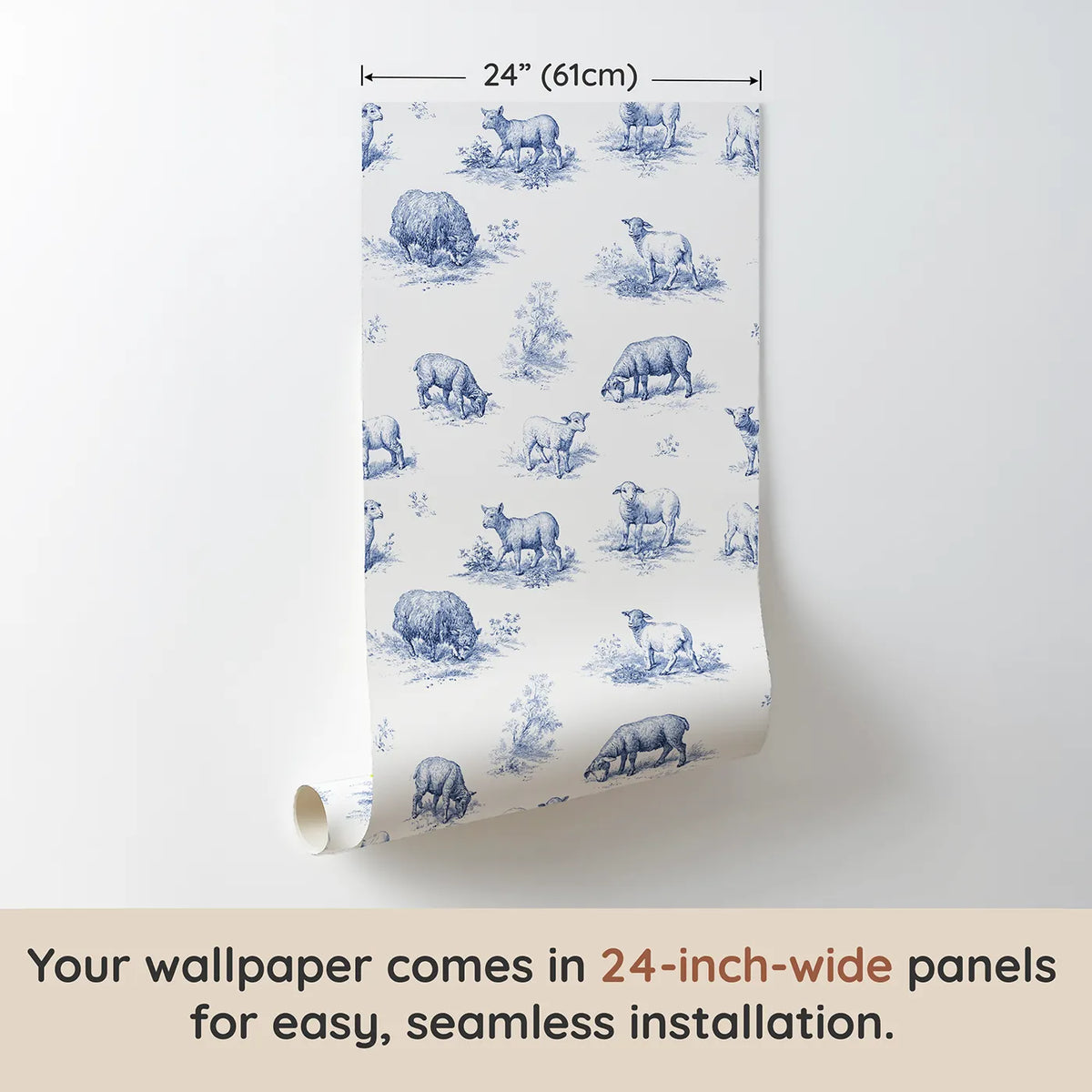 Lamb Toile Drop wallpaper panel dimensions - Whimsy Tots