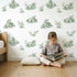 Lamb Toile Scene in Green wallpaper in a cozy kids room - Whimsy Tots
