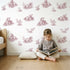 Lamb Toile Scene in Pink wallpaper in a cozy kids room - Whimsy Tots
