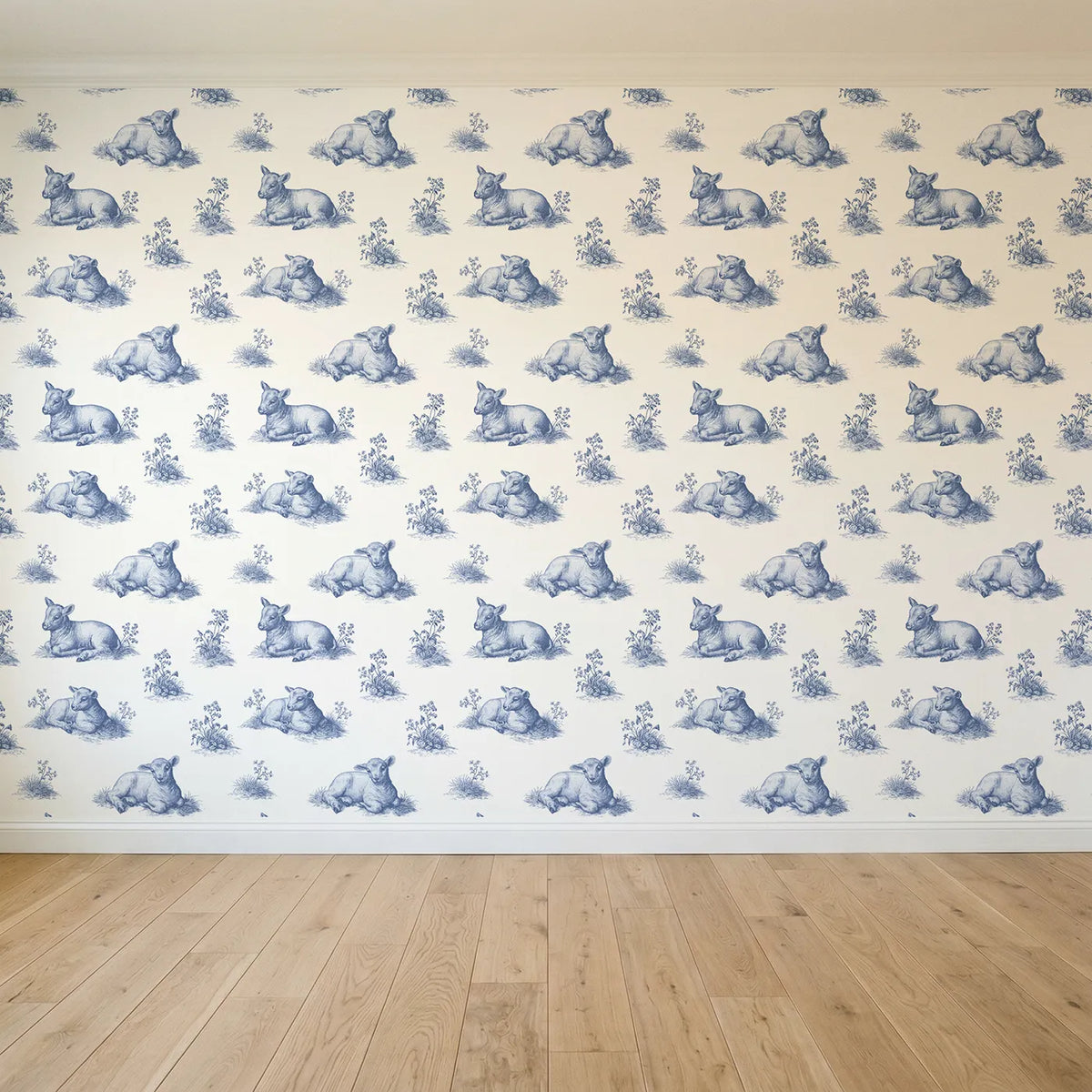 Lamb Toile Garden seamless wallpaper full pattern - Whimsy Tots
