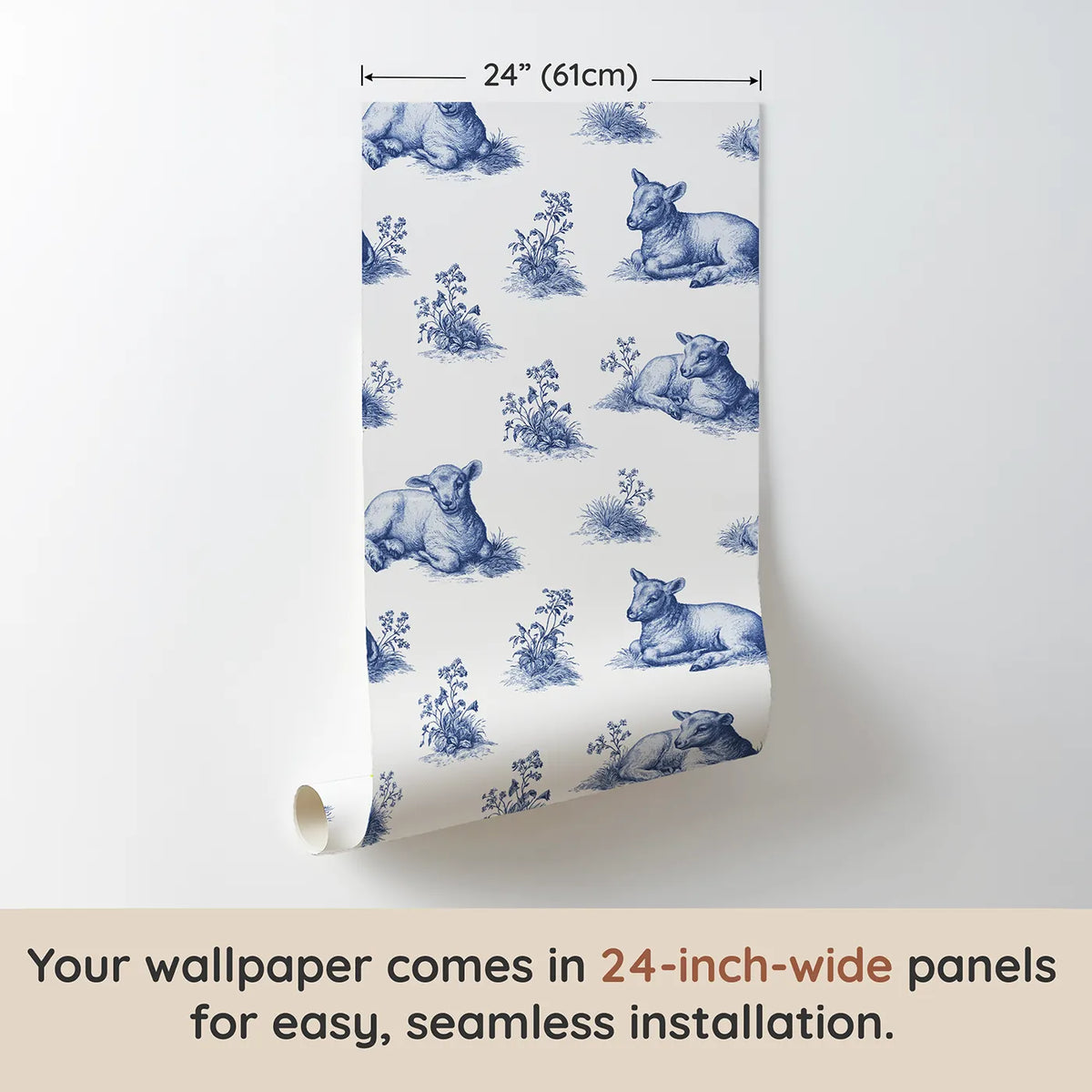 Lamb Toile Garden wallpaper panel dimensions - Whimsy Tots