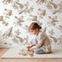 Dove Toile Toss in Brown wallpaper in a cozy kids room - Whimsy Tots