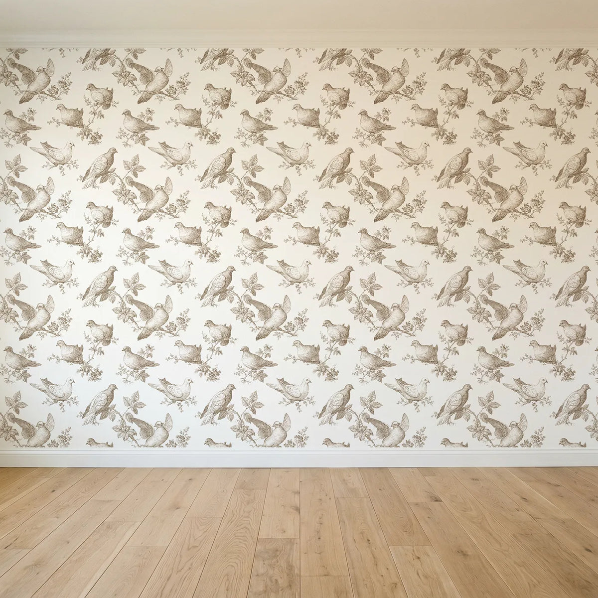 Dove Toile Toss in Brown seamless wallpaper full pattern - Whimsy Tots