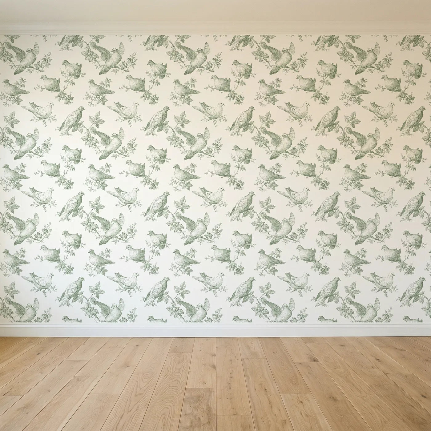 Dove Toile Toss in Green seamless wallpaper full pattern - Whimsy Tots