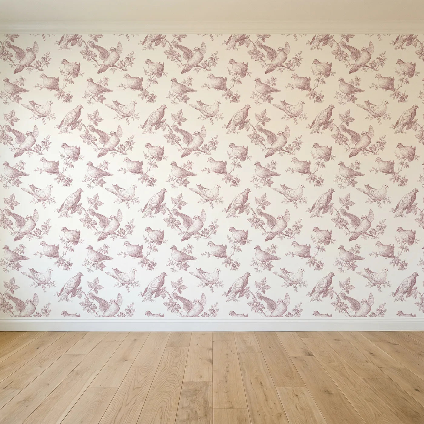 Dove Toile Toss in Pink seamless wallpaper full pattern - Whimsy Tots