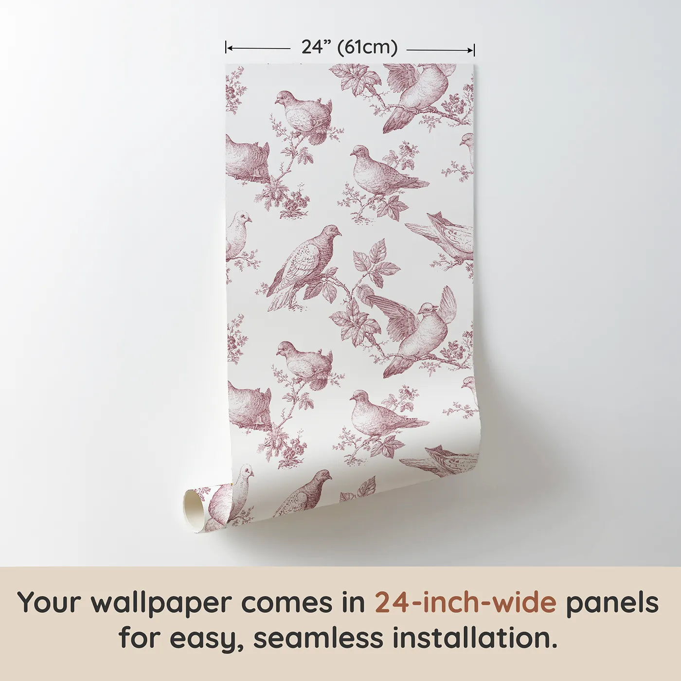 Dove Toile Toss in Pink wallpaper panel dimensions - Whimsy Tots