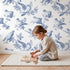 Dove Toile Toss wallpaper in a cozy kids room - Whimsy Tots