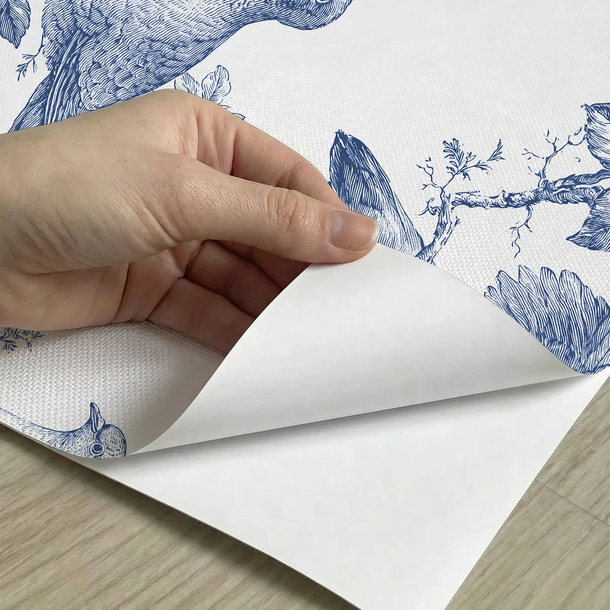 Dove Toile Toss peel and stick material close-up - Whimsy Tots