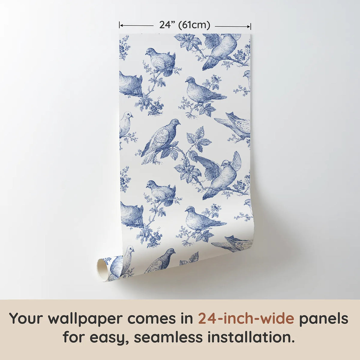 Dove Toile Toss wallpaper panel dimensions - Whimsy Tots