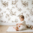 Dove Toile Rows in Brown wallpaper in a cozy kids room - Whimsy Tots