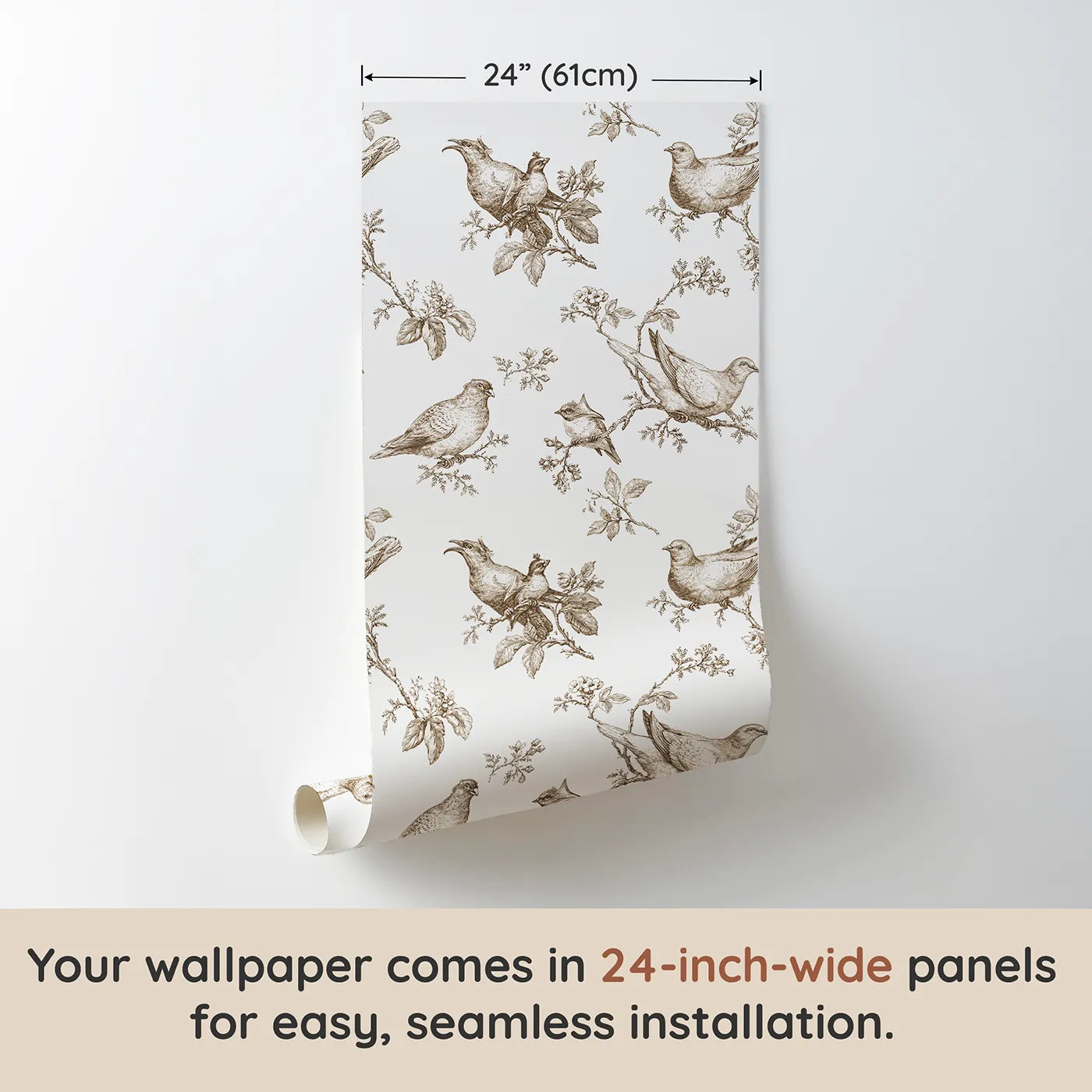 Dove Toile Rows in Brown wallpaper panel dimensions - Whimsy Tots