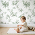 Dove Toile Rows in Green wallpaper in a cozy kids room - Whimsy Tots