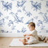 Dove Toile Rows wallpaper in a cozy kids room - Whimsy Tots
