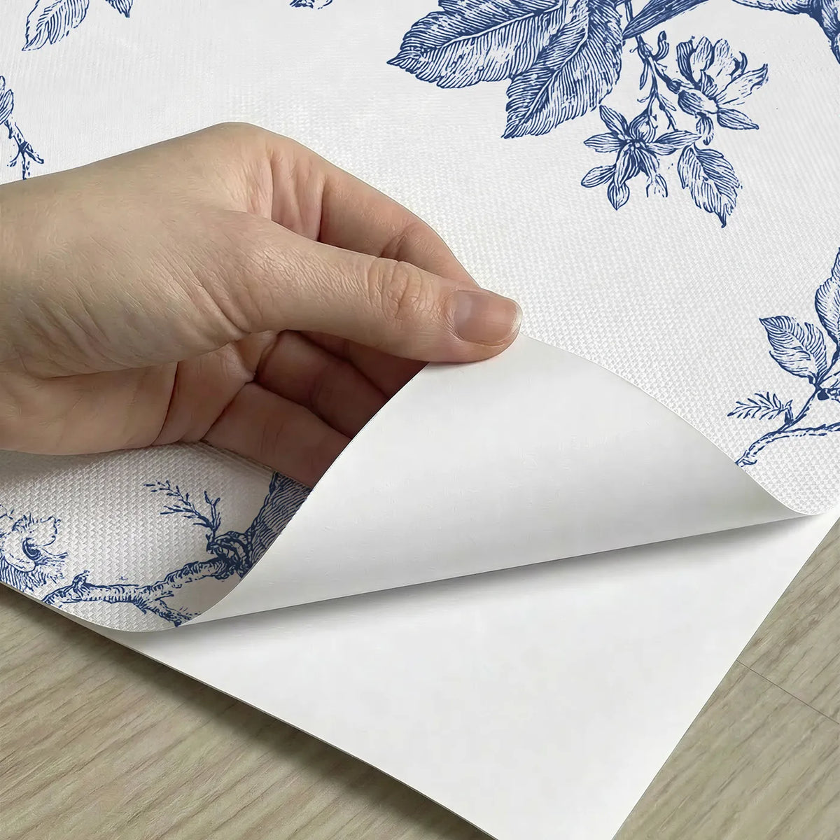 Dove Toile Rows peel and stick material close-up - Whimsy Tots