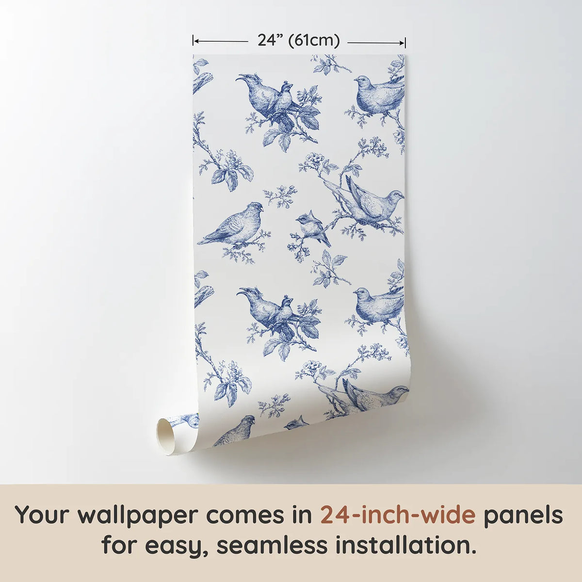 Dove Toile Rows wallpaper panel dimensions - Whimsy Tots