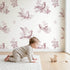 Dove Toile Drop in Pink wallpaper in a cozy kids room - Whimsy Tots