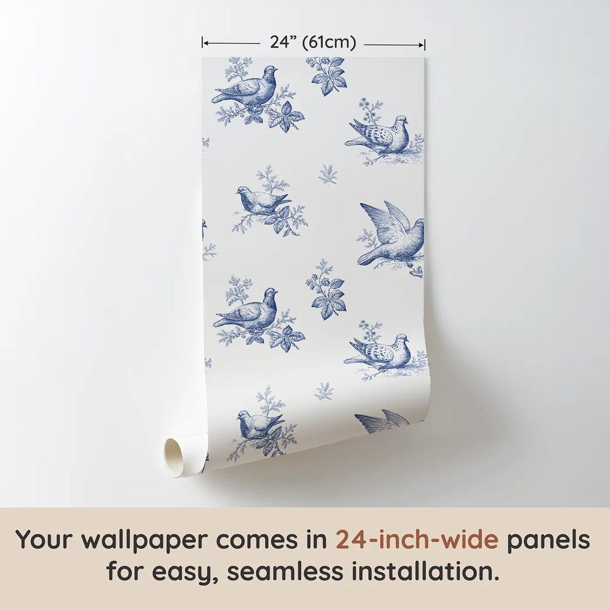 Dove Toile Drop wallpaper panel dimensions - Whimsy Tots