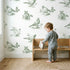 Dove Toile Scene in Green wallpaper in a cozy kids room - Whimsy Tots